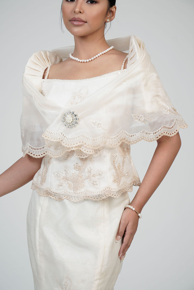 Women's Filipiñiana Organza Martha Dress in Beige – Kultura Filipino