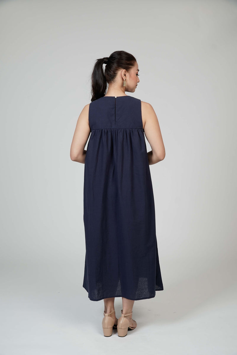 Vivo Basic Kena Tent Knee Length Dress - Navy Blue