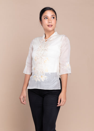 Cocoon Barong with Hand-Painted Cosmos Flowers - Kultura Filipino | Support Local
