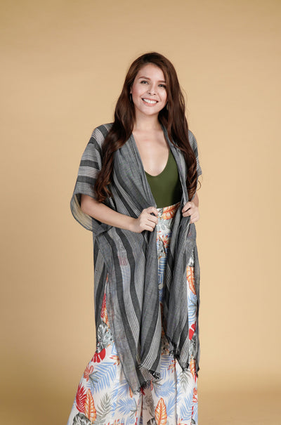 Cover-up in Gray Stripes - Kultura Filipino | Support Local