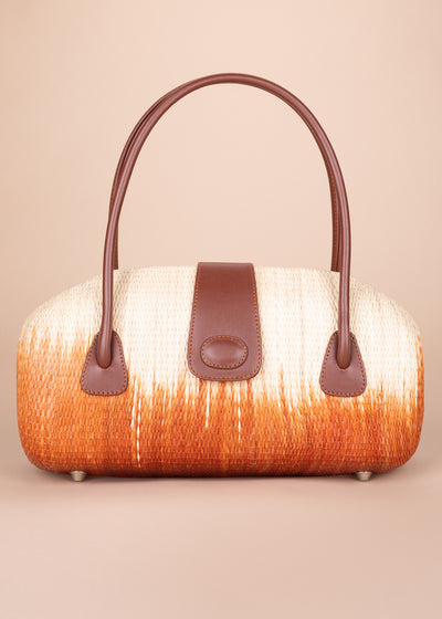 Oval Buntal Handbag with Leather Strap and Clasp - Kultura Filipino