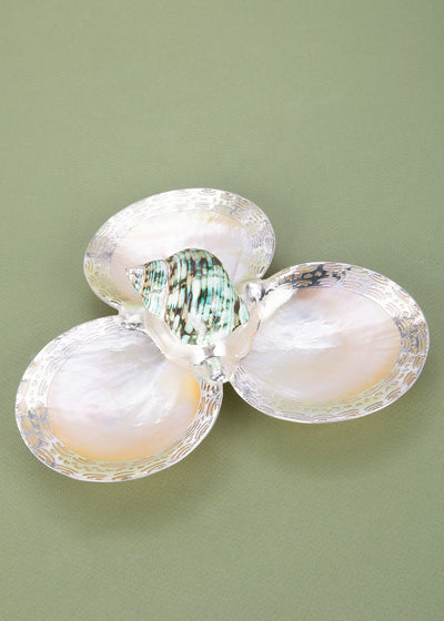 Mother of Pearl with Turbo Shell Accent Triple Dish - Kultura Filipino