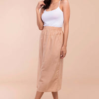 Women's Garterized Linen Skirt with Pockets