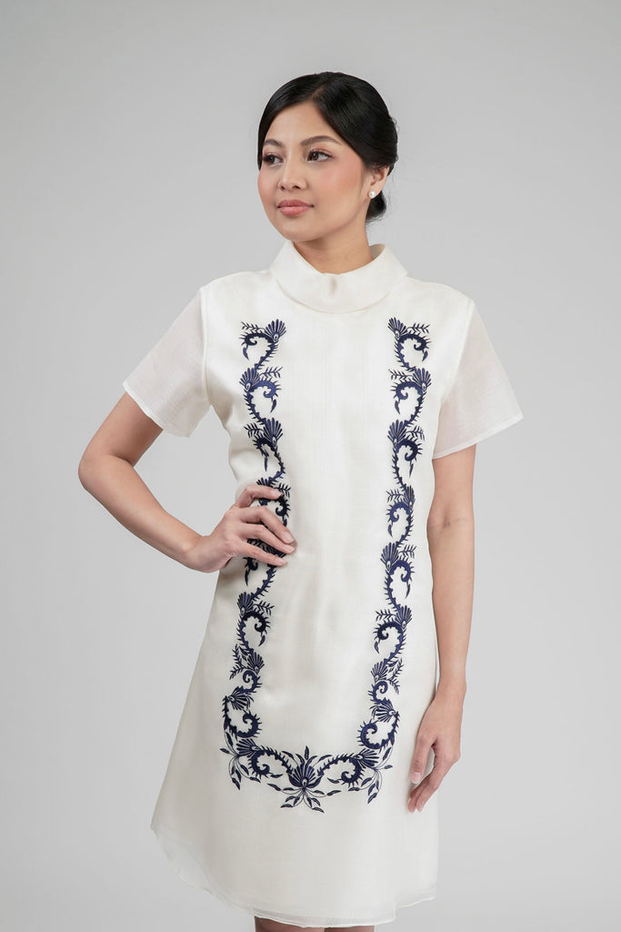 White Silk Cocoon Embroidered Barong Dress Kultura Filipino