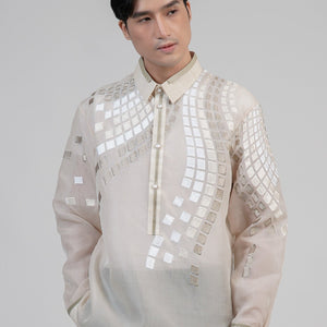 Men's Jusi Barong with Capiz Design in two tone Color