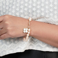 Freshwater Pearl Bracelet with Clover Letter Pendant in Peach