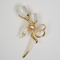 South Sea Pearl Flower Brooch with Semi Precious Stone