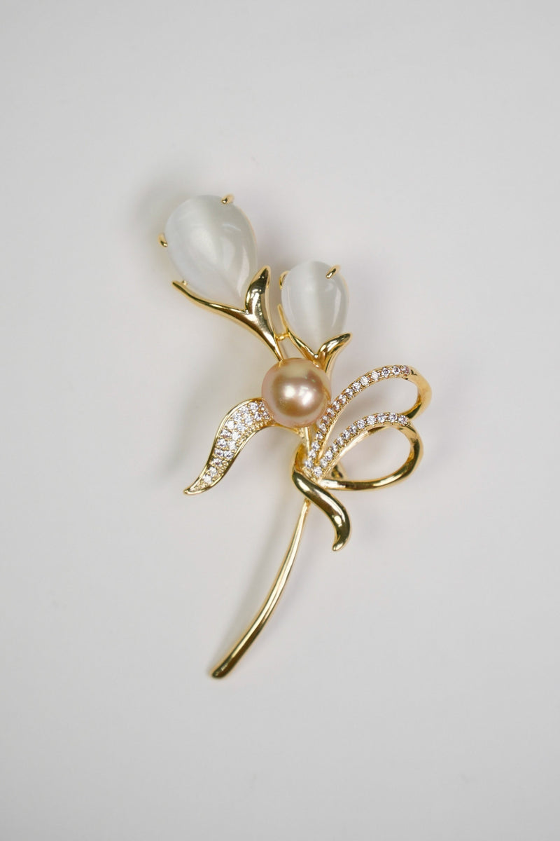 South Sea Pearl Flower Brooch with Semi Precious Stone – Kultura ...