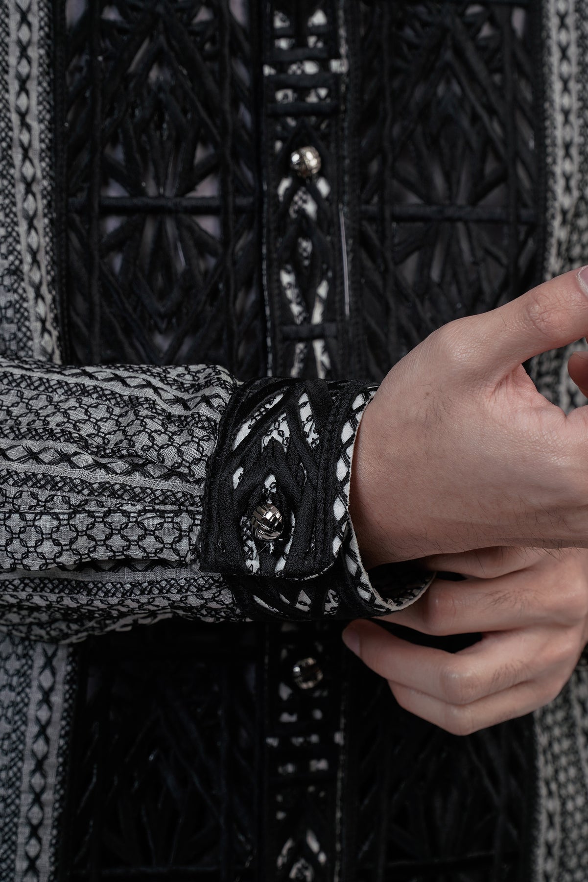 Men's Fully Calado Barong with Straight Cutworks in Black | Kultura ...