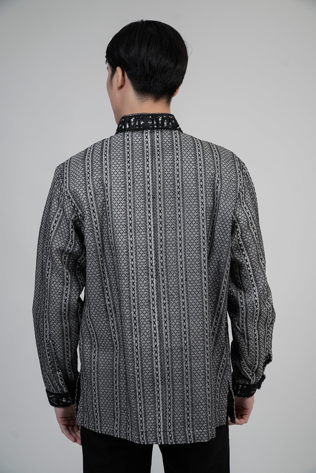 Men's Fully Calado Barong with Straight Cutworks in Black | Kultura ...