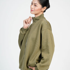Athleisure Zip Up Jacket in Olive Green