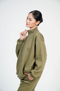 Athleisure Zip Up Jacket in Olive Green