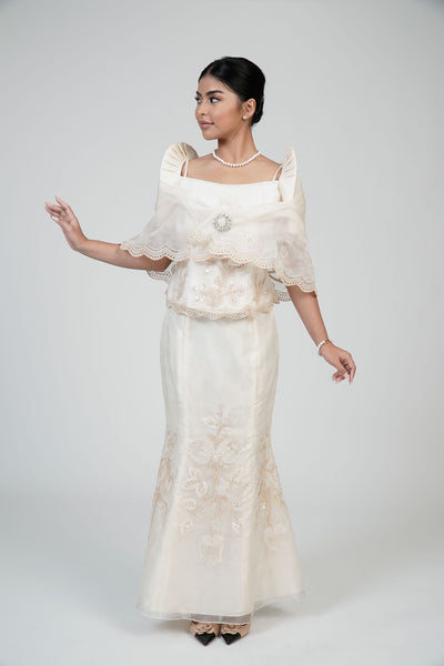 Women's Filipiñiana Organza Martha Dress in Beige – Kultura Filipino