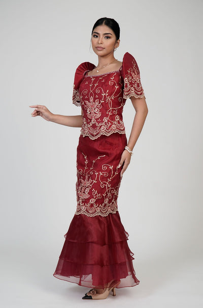 Women's Filipiiana Organza Ophelia Gown in Red | Kultura Filipino S Women's Filipiiana Organza Ophelia Gown in Red | Kultura Filipino S