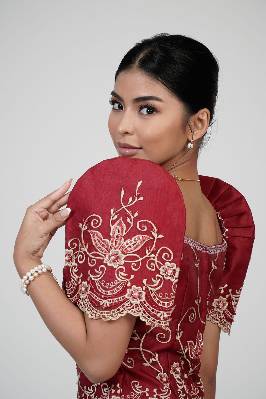 modern red filipiniana dress Women's Filipiñiana Organza Ophelia Gown in Red