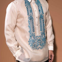 Men's Linen Silk Barong with Machine Embroidery