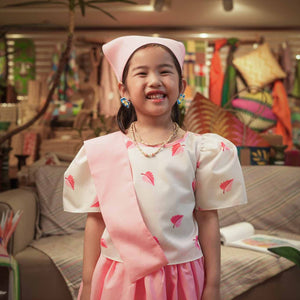 Girl's Top and Skirt Set with Alampay and Bandana in Pink