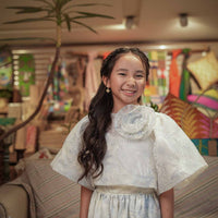 Carmelita Embroidered Filipiniana Top in Dusty Blue