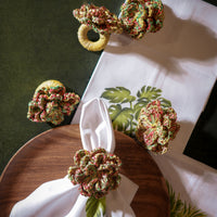 Napkin Ring Raffia Woven Flower Design Set of 6 Multicolor