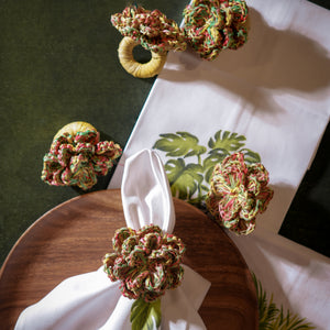 Napkin Ring Raffia Woven Flower Design Set of 6 Multicolor