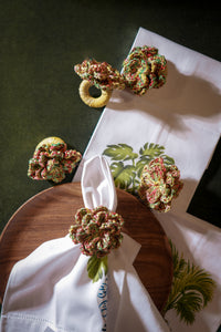 Napkin Ring Raffia Woven Flower Design Set of 6 Multicolor