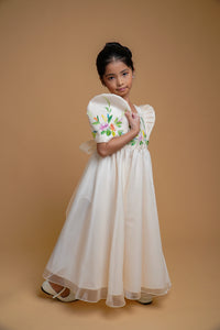 Girl's Zaira Organza Dress in Beige