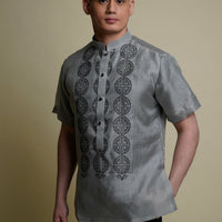 Men's Colored Short Sleeves Barong with Embroidery in Gray