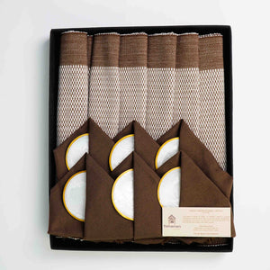 Handwoven Binacol Brown Center Placemat with Coaster and Napkin Set of 6