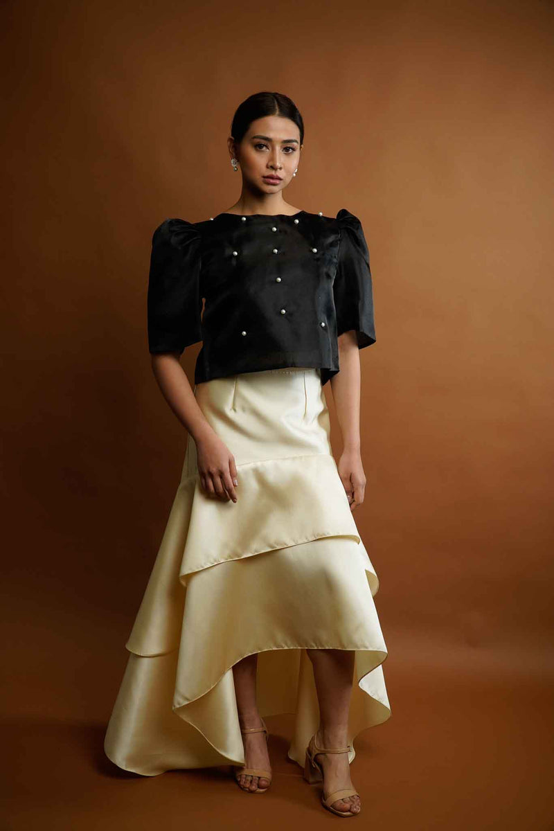 Women's Jusi Puff Sleeves Top with Pearls in Black – Kultura Filipino ...