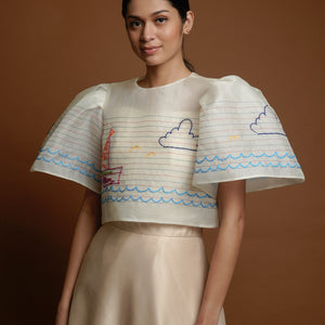 Women's Pad Paper Top with Bangka Embroidery