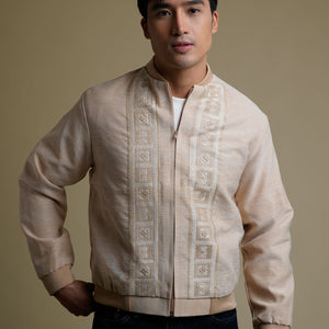 Men's Bomber Jacket with Boxed Embroidery in Natural