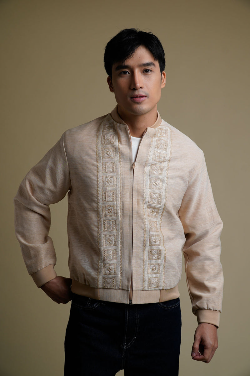 Men's Bomber Jacket with Boxed Embroidery in Natural – Kultura Filipino ...