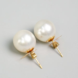 Yasira South Sea Pearl White Stud Earrings in 14K Yellow Gold Setting