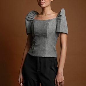 Women's Cuyonan Ethnic Emelda Filipiniana Top in Dark Gray
