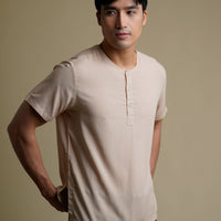 Men's Cotton Undershirt Short Sleeve in Beige