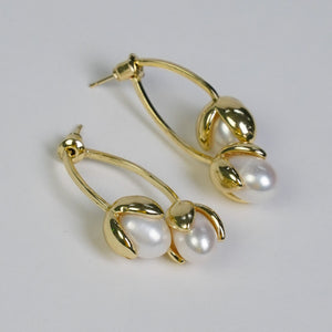 Freshwater Pearl with Gold Drop Earrings