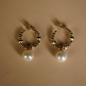 Freshwater Pearl Round Gold Plated Earrings in White