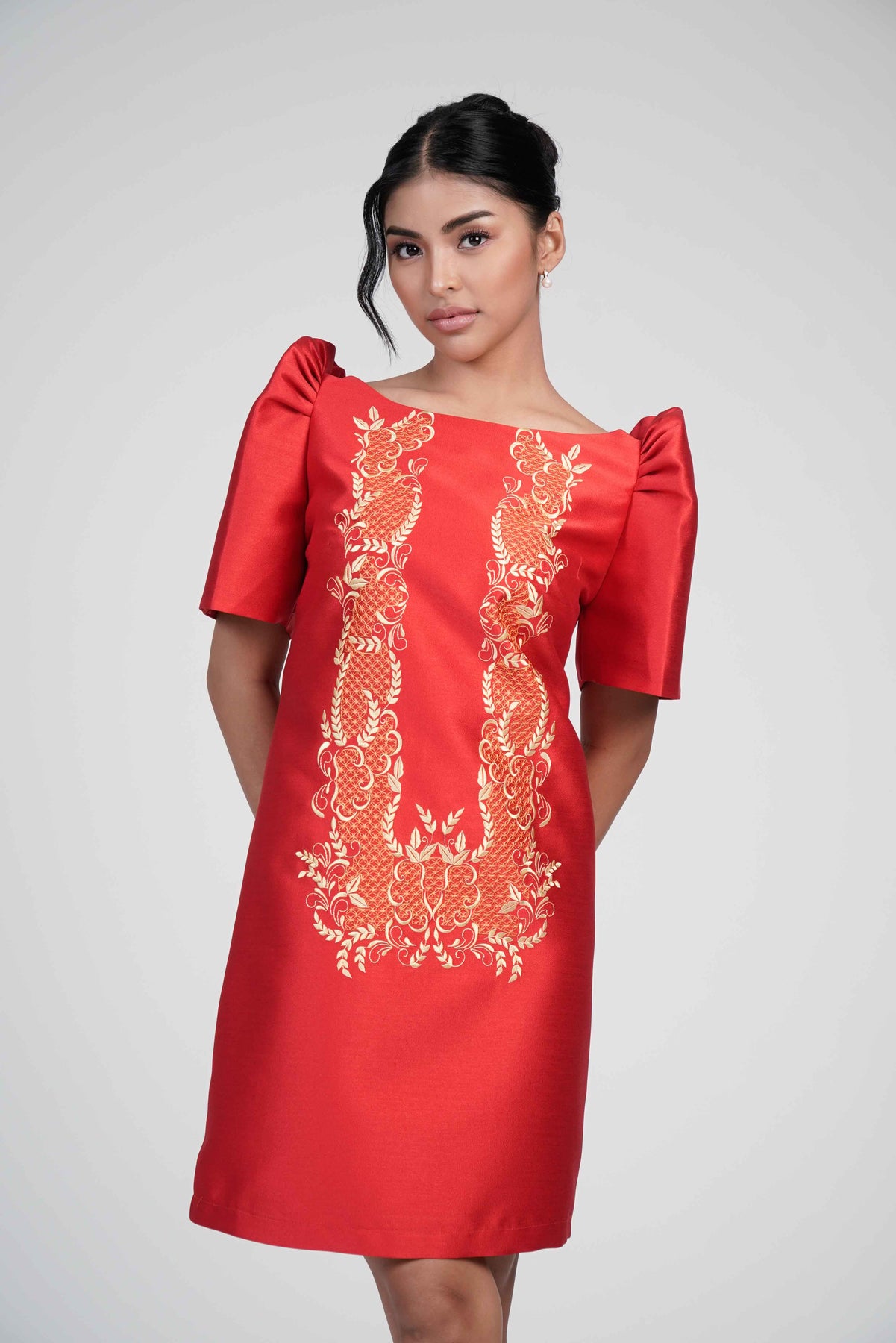 Women's Anita Gazar Filipiniana Dress in Red Kultura Filipino | Support Local Women's Anita Gazar Filipiniana Dress in Red Kultura Filipino | Support Local