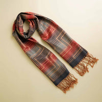Pashmina Shawl with Ladder Pattern in Blue and Orange