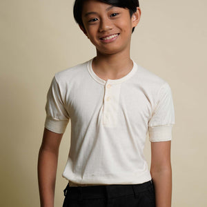 Boys Short Sleeve Camisa de Chino in Natural