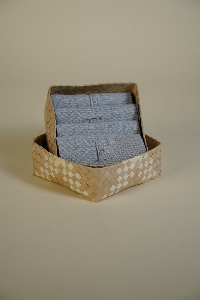Napkin Monogrammed in Gray Set of 4 with Banig Box