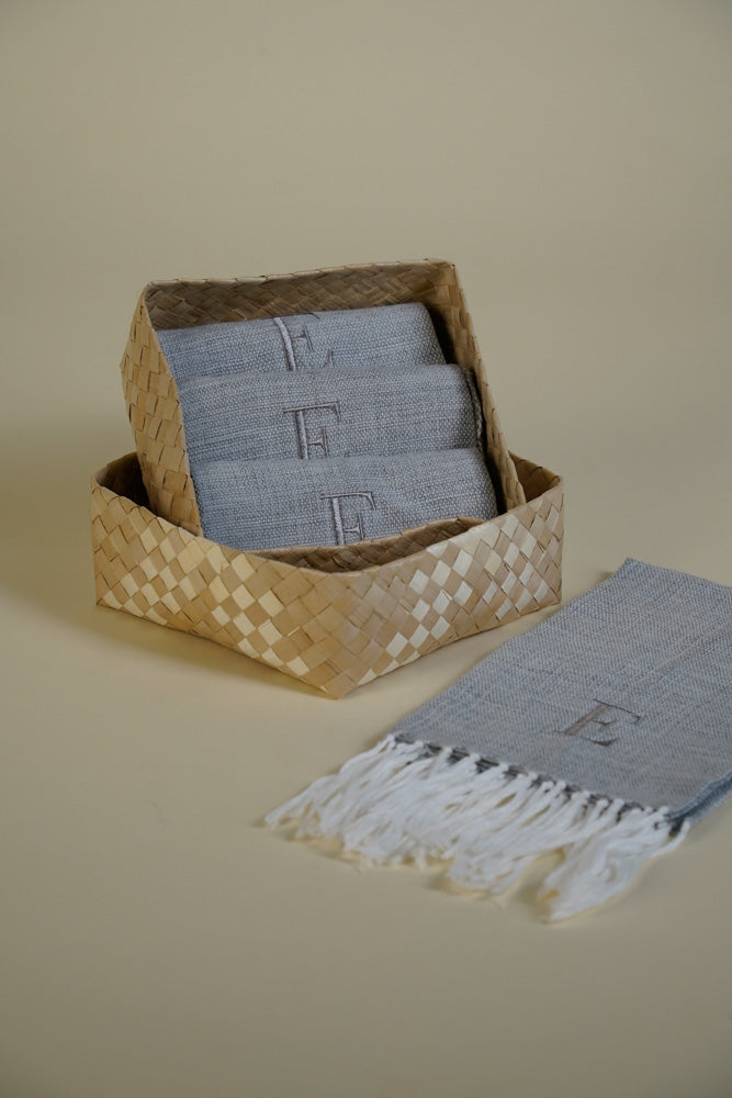 Napkin Monogrammed in Gray Set of 4 with Banig Box