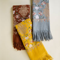 Embroidered Shawl with Abstract Floral Pattern
