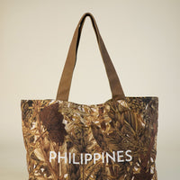 Canvas Tote Bag with Foliage Print in Green