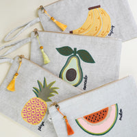 Pouch with Embroidered Fruit Prints
