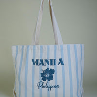 Striped Canvas Flower Tote Bag