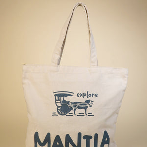 Canvas Tote Bag with Kalesa and Manila Print in Natural