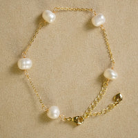 Egg Shaped Pearl Bracelet with Extender in White