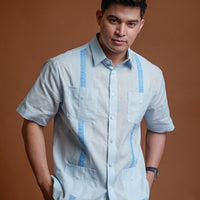 Men's Guayabera Short Sleeves Top in Blue