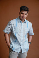 Men's Guayabera Short Sleeves Top in Blue